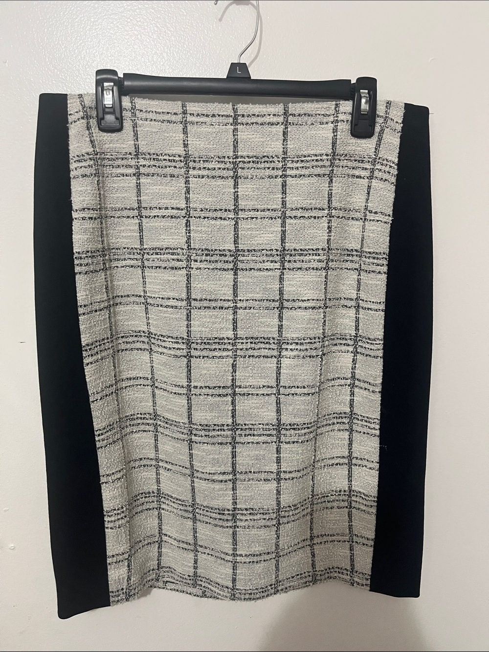 Calvin Klein Black & Cream Plaid Panel Pencil Skirt